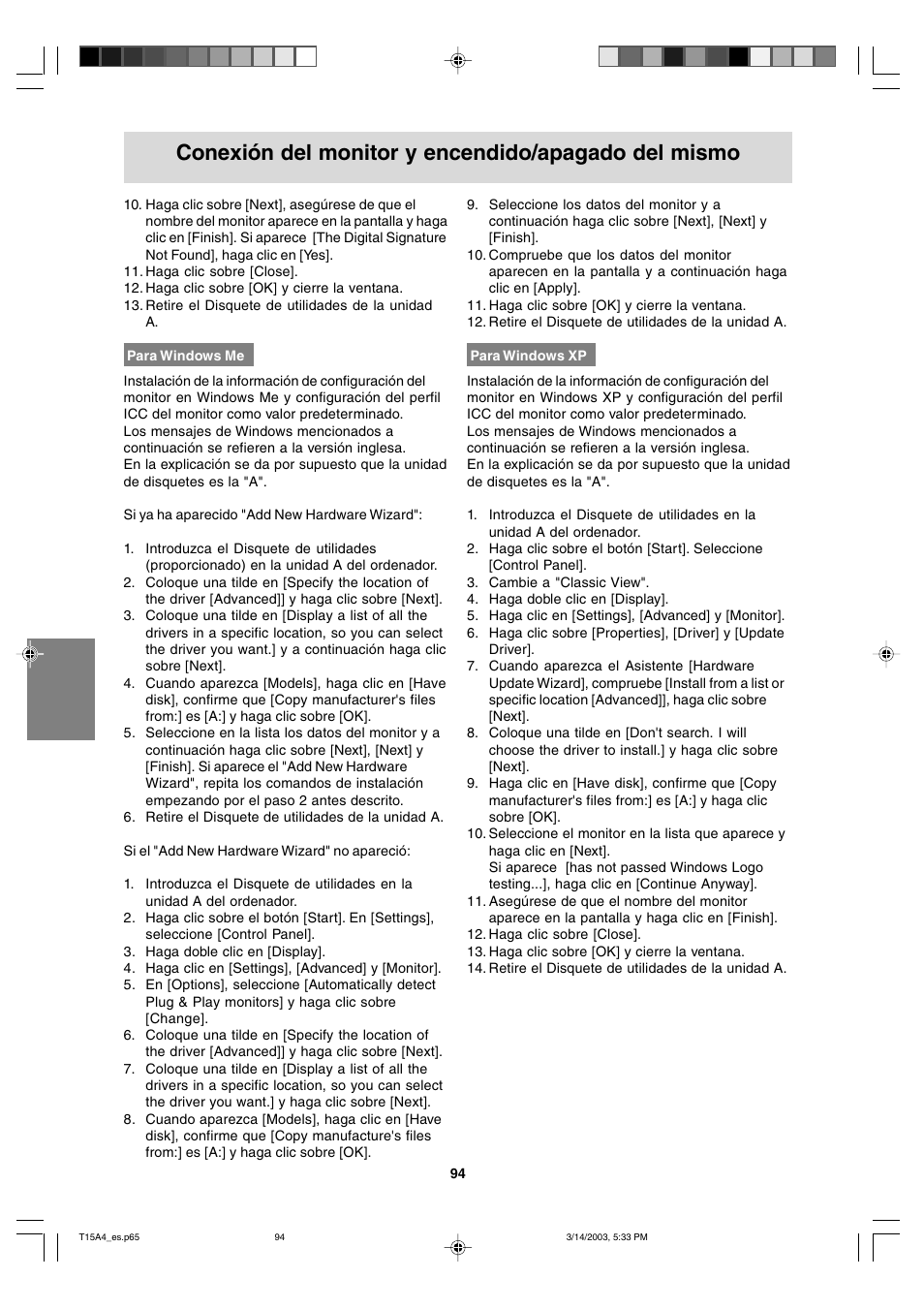 Conexión del monitor y encendido/apagado del mismo | Sharp LL-T15A4 User Manual | Page 94 / 108