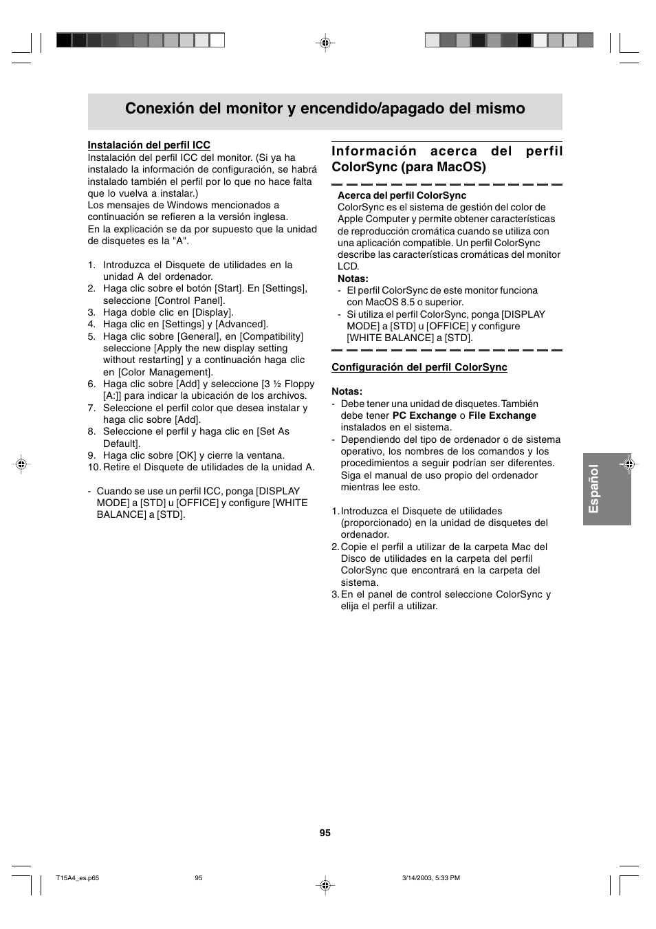 Conexión del monitor y encendido/apagado del mismo | Sharp LL-T15A4 User Manual | Page 95 / 108