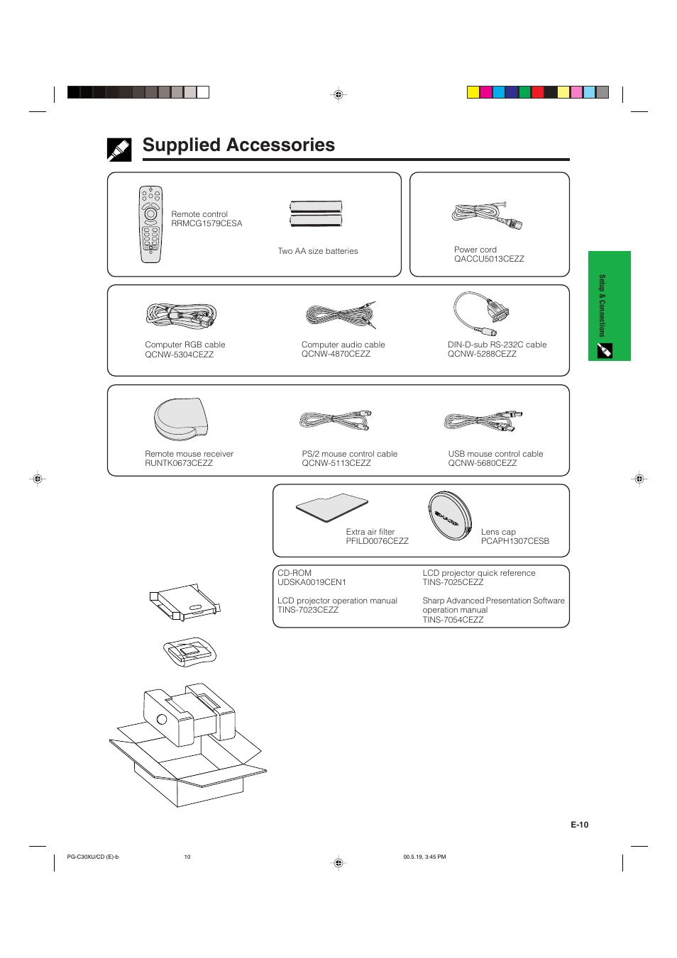 Supplied accessories | Sharp PG-C30XU User Manual | Page 11 / 64