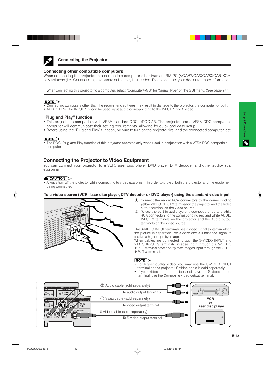 Connecting the projector to video equipment | Sharp PG-C30XU User Manual | Page 13 / 64