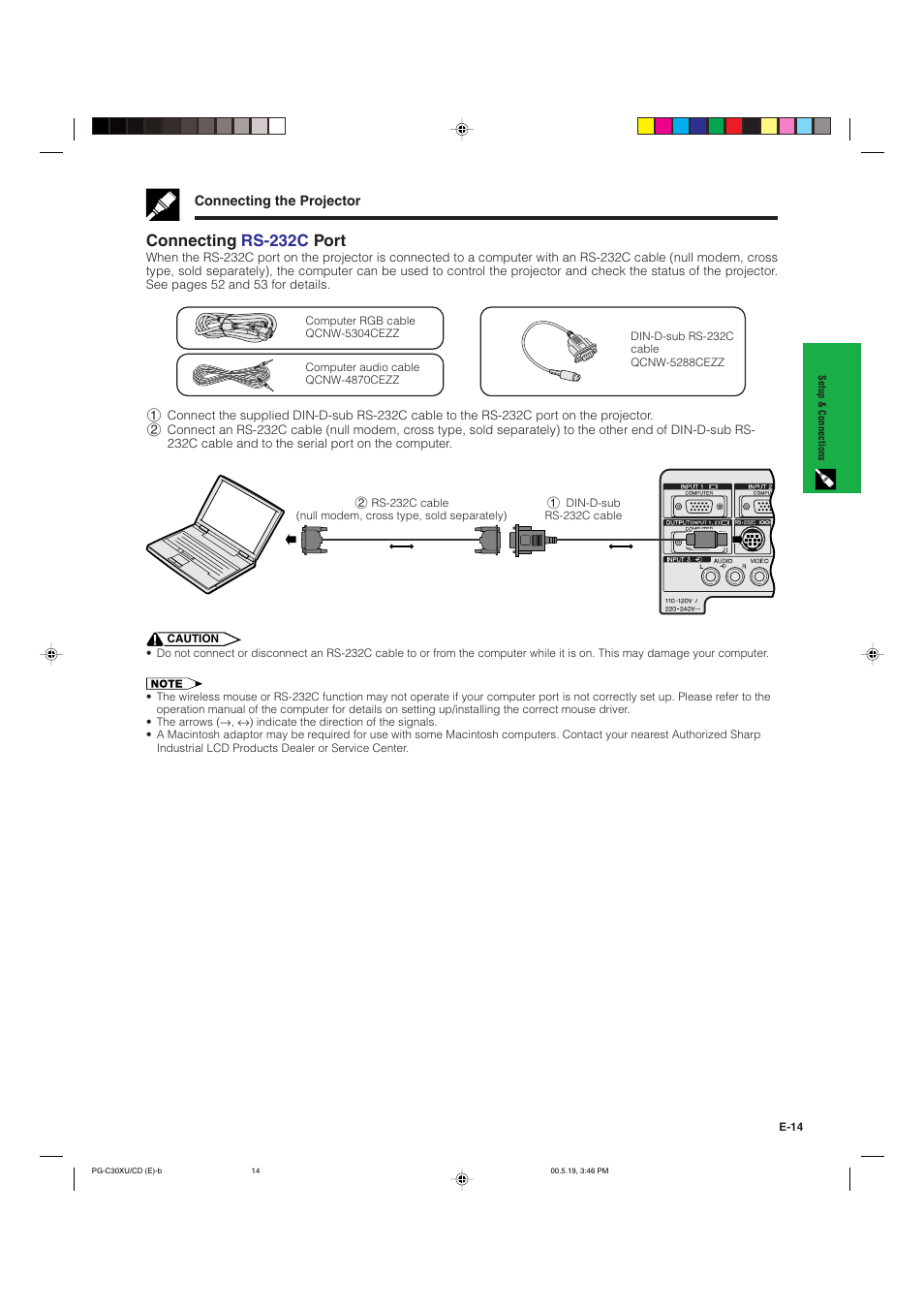 Connecting rs-232c port | Sharp PG-C30XU User Manual | Page 15 / 64