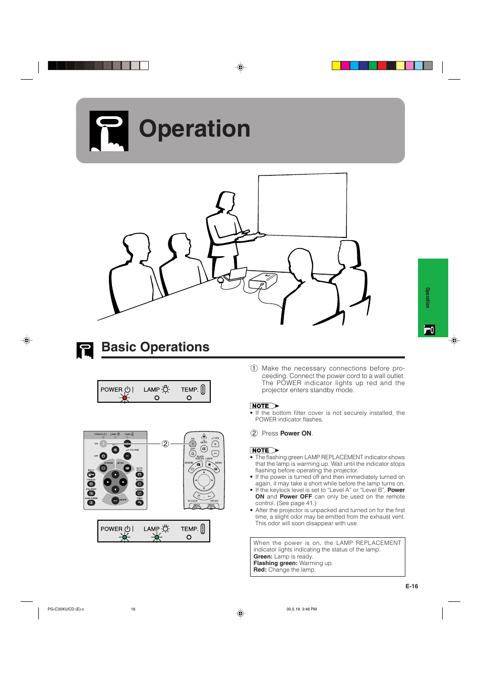 Operation, Basic operations | Sharp PG-C30XU User Manual | Page 17 / 64