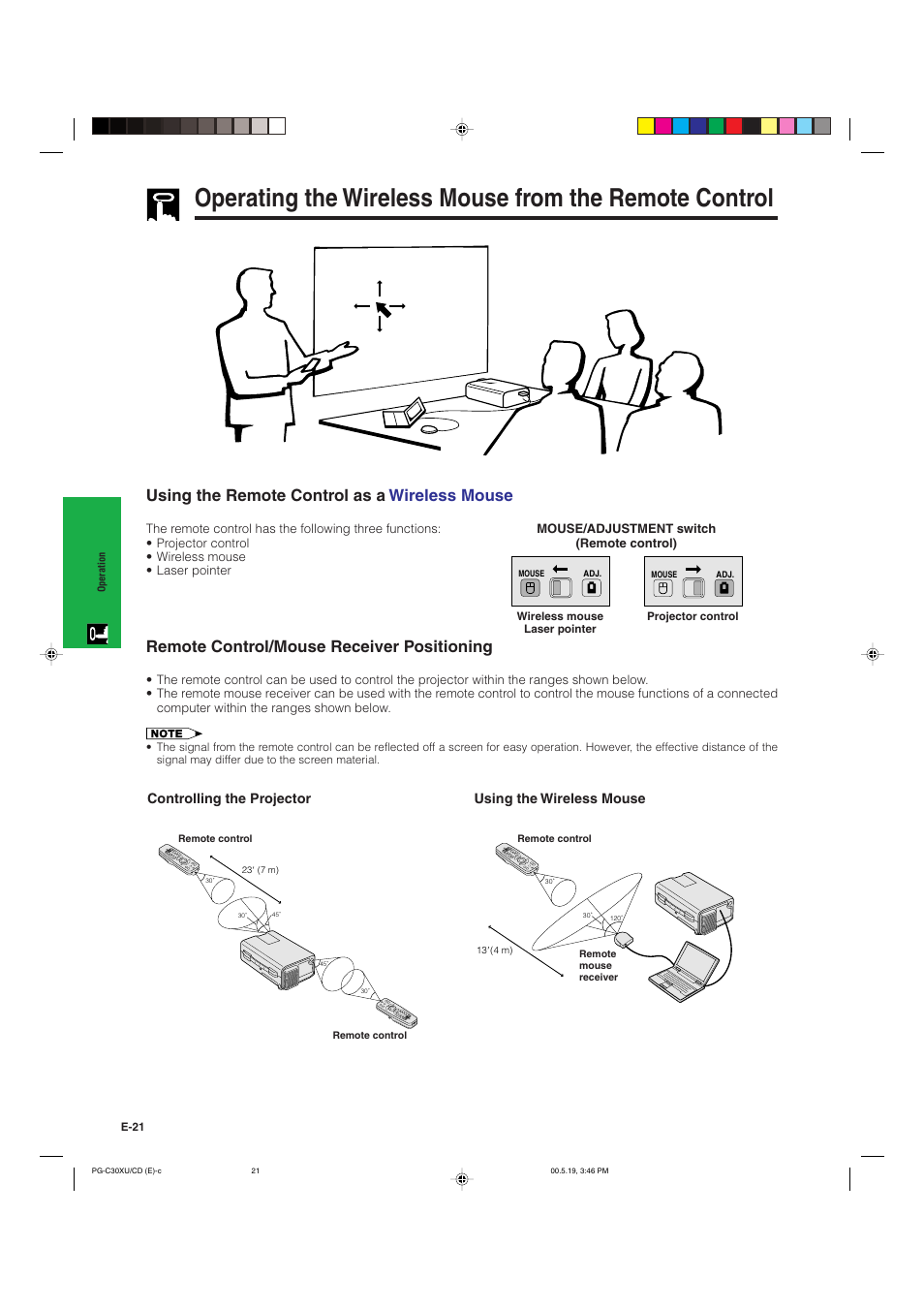 Using the wireless mouse, Controlling the projector | Sharp PG-C30XU User Manual | Page 22 / 64