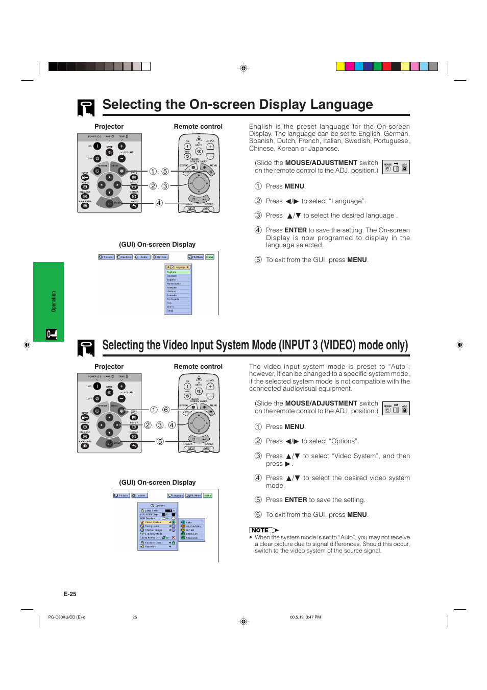 Selecting the on-screen display language | Sharp PG-C30XU User Manual | Page 26 / 64