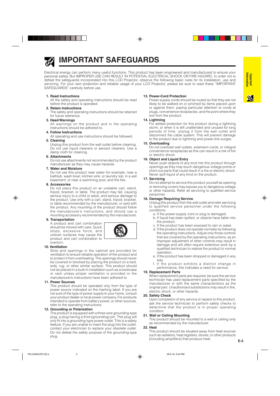 Important safeguards | Sharp PG-C30XU User Manual | Page 3 / 64