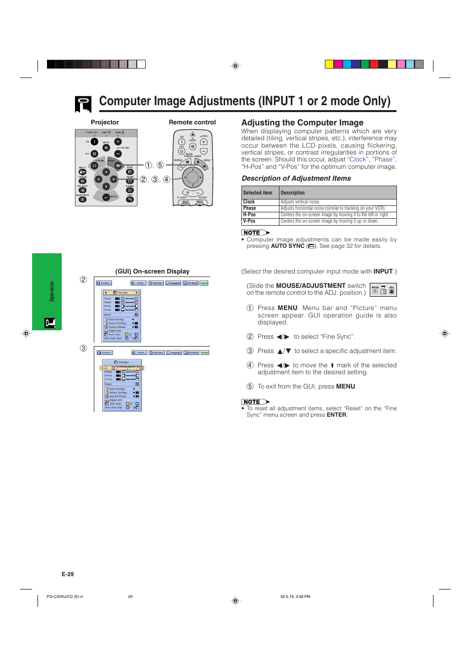 Adjusting the computer image | Sharp PG-C30XU User Manual | Page 30 / 64