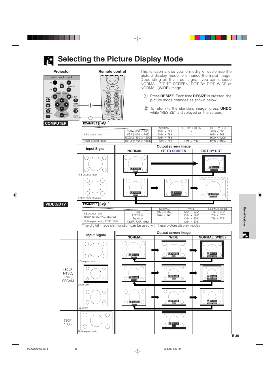 Selecting the picture display mode | Sharp PG-C30XU User Manual | Page 37 / 64