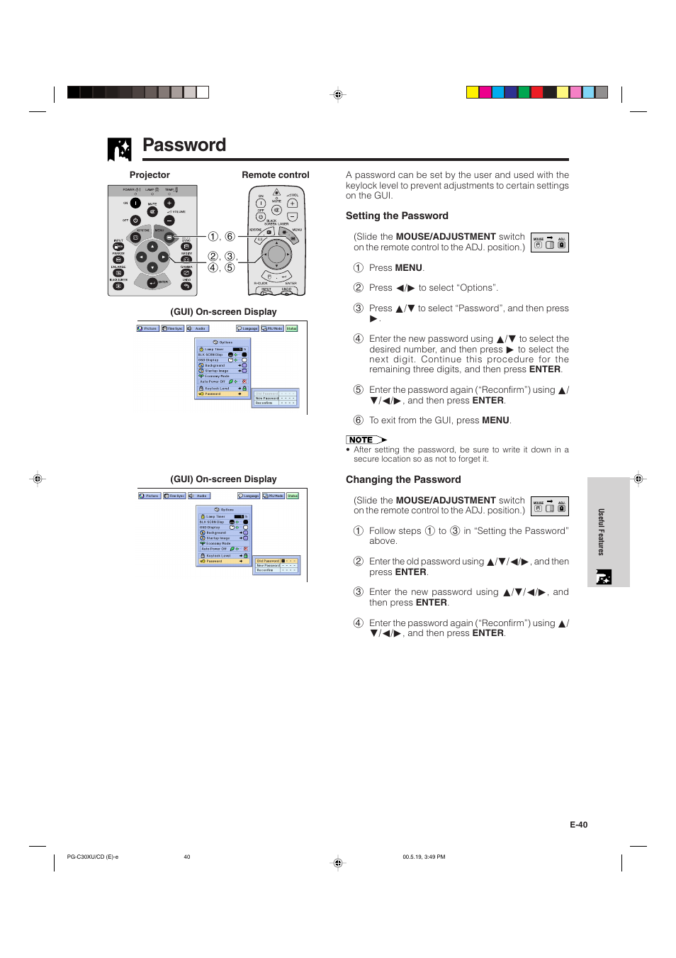 Password | Sharp PG-C30XU User Manual | Page 41 / 64