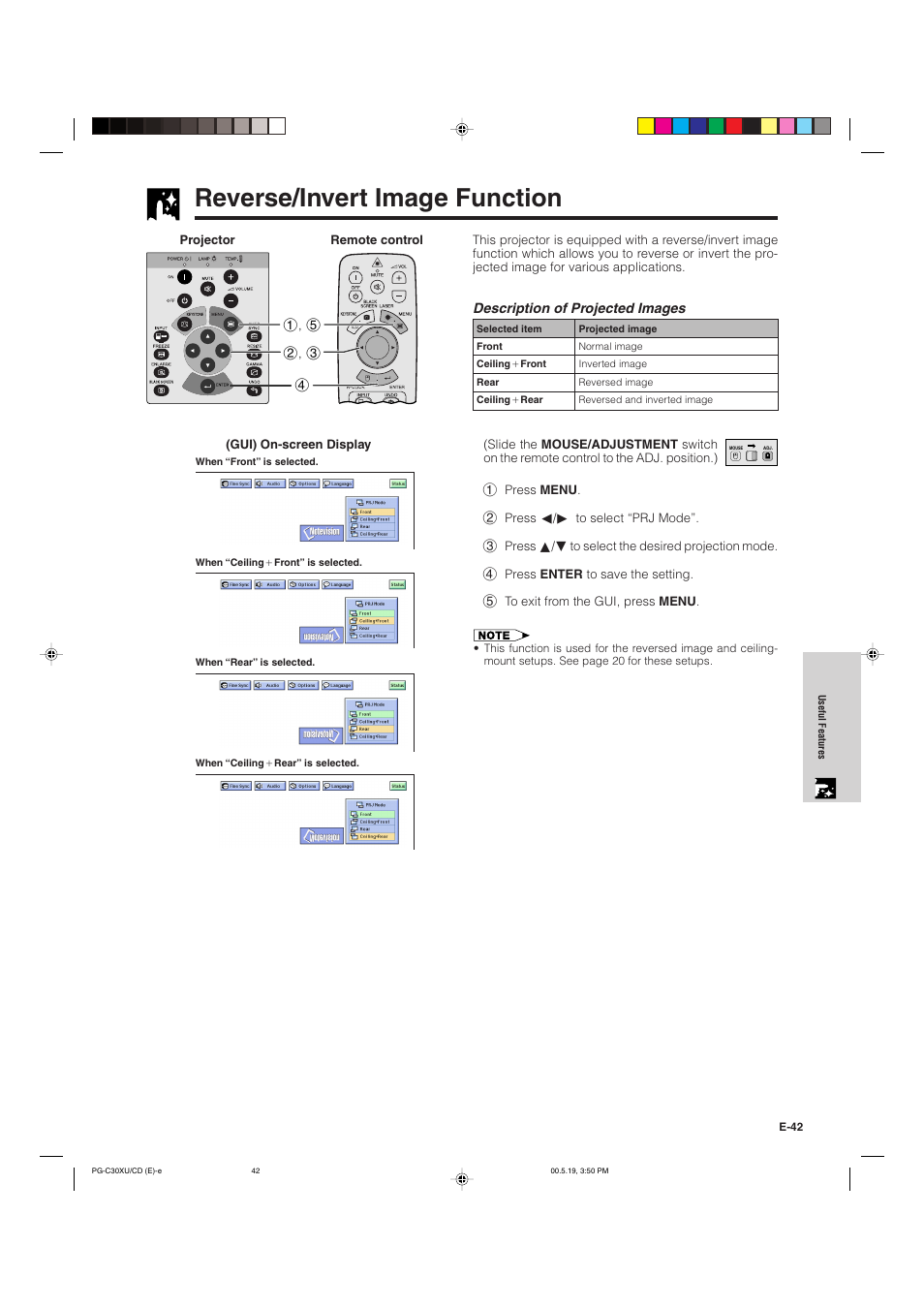 Reverse/invert image function | Sharp PG-C30XU User Manual | Page 43 / 64