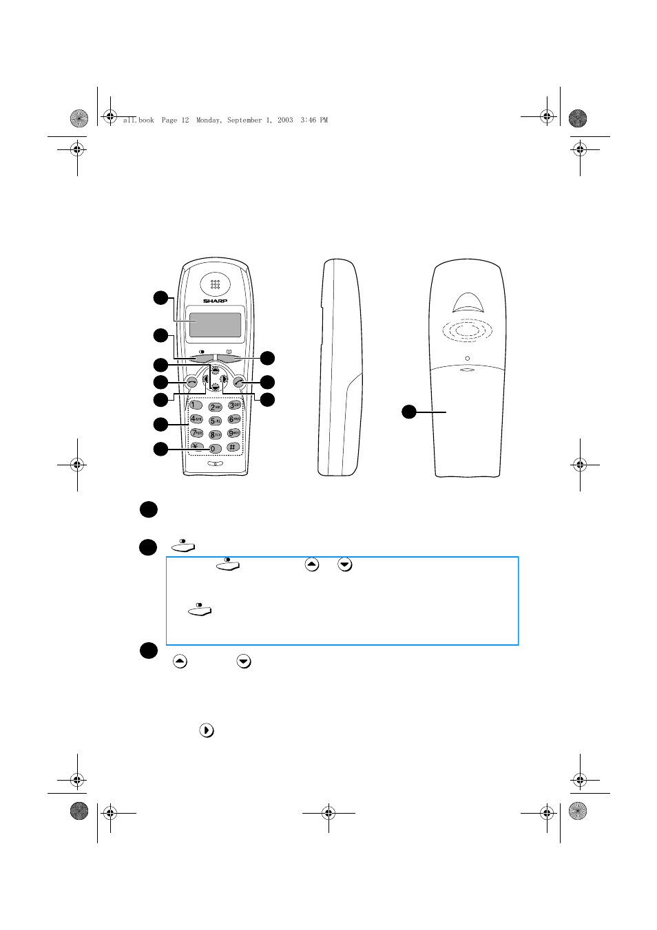 Cordless handset | Sharp UX-D50 User Manual | Page 14 / 147