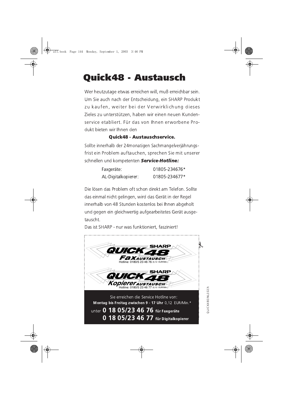 Quick48 - austausch | Sharp UX-D50 User Manual | Page 146 / 147