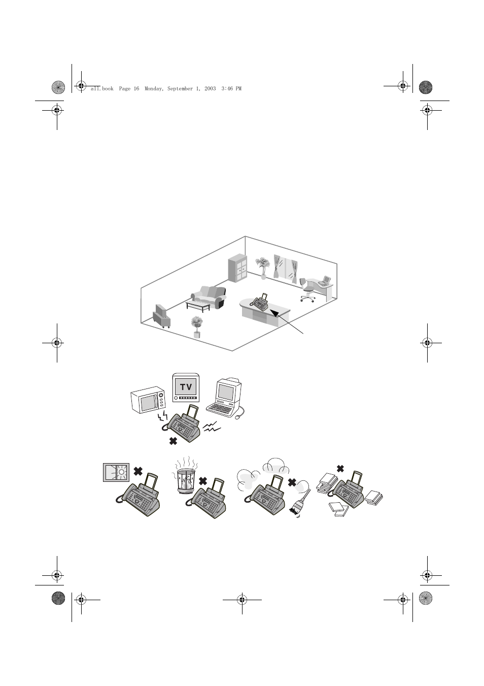 Setting up, Selecting a location for the fax machine | Sharp UX-D50 User Manual | Page 18 / 147