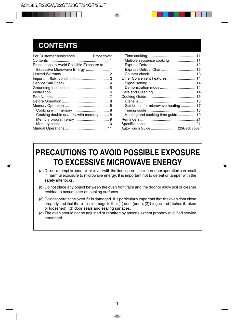 Sharp R-22GT User Manual | Page 2 / 24