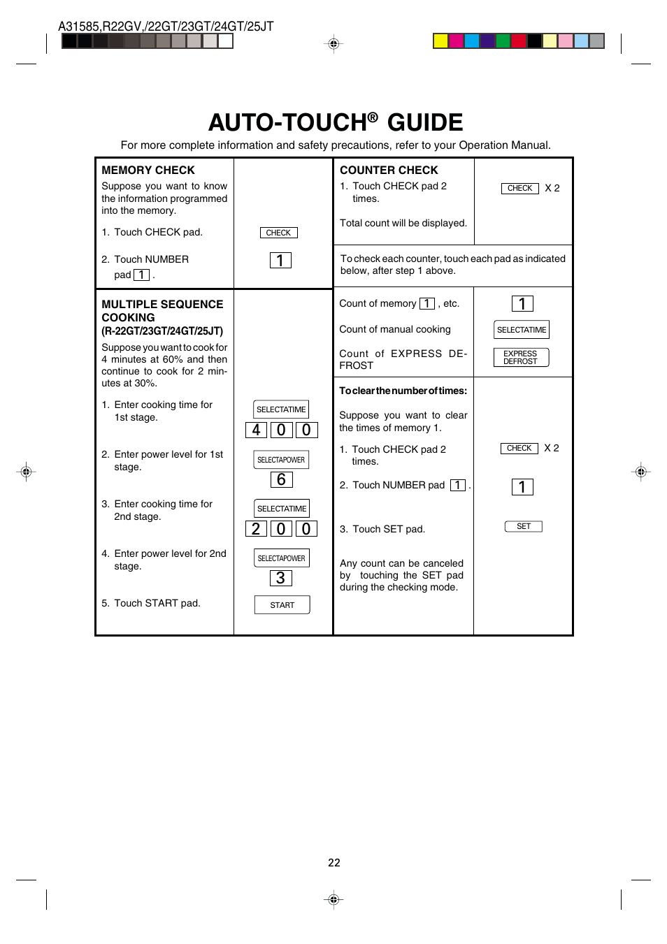 Auto-touch, Guide | Sharp R-22GT User Manual | Page 23 / 24
