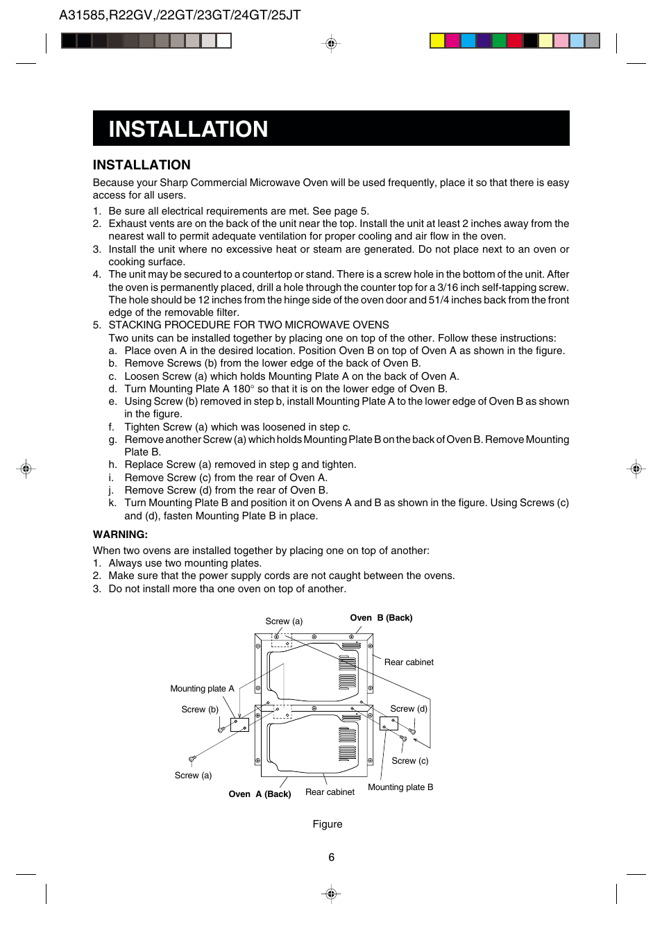 Installation | Sharp R-22GT User Manual | Page 7 / 24