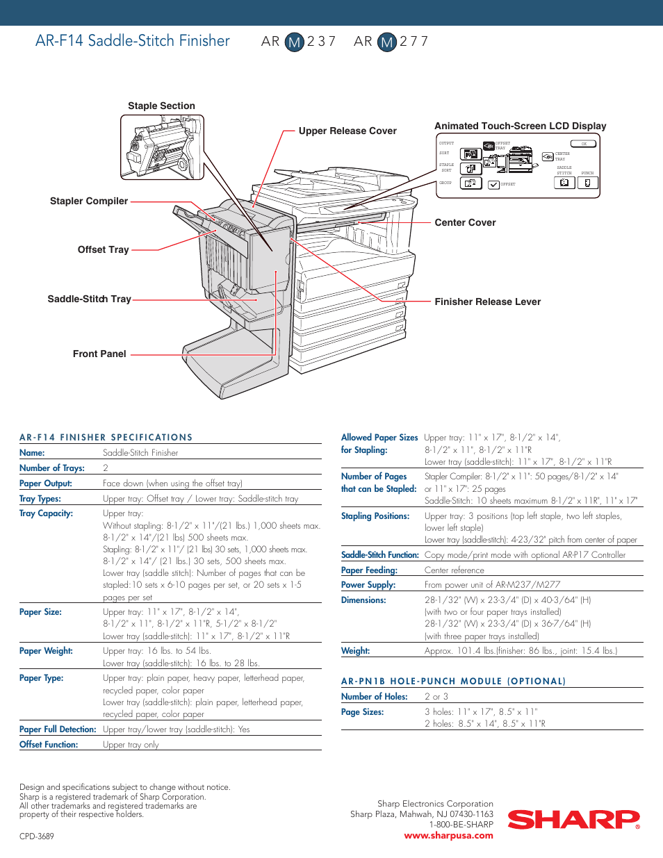 Ar-f14 saddle-stitch finisher | Sharp AR-M237 User Manual | Page 2 / 2