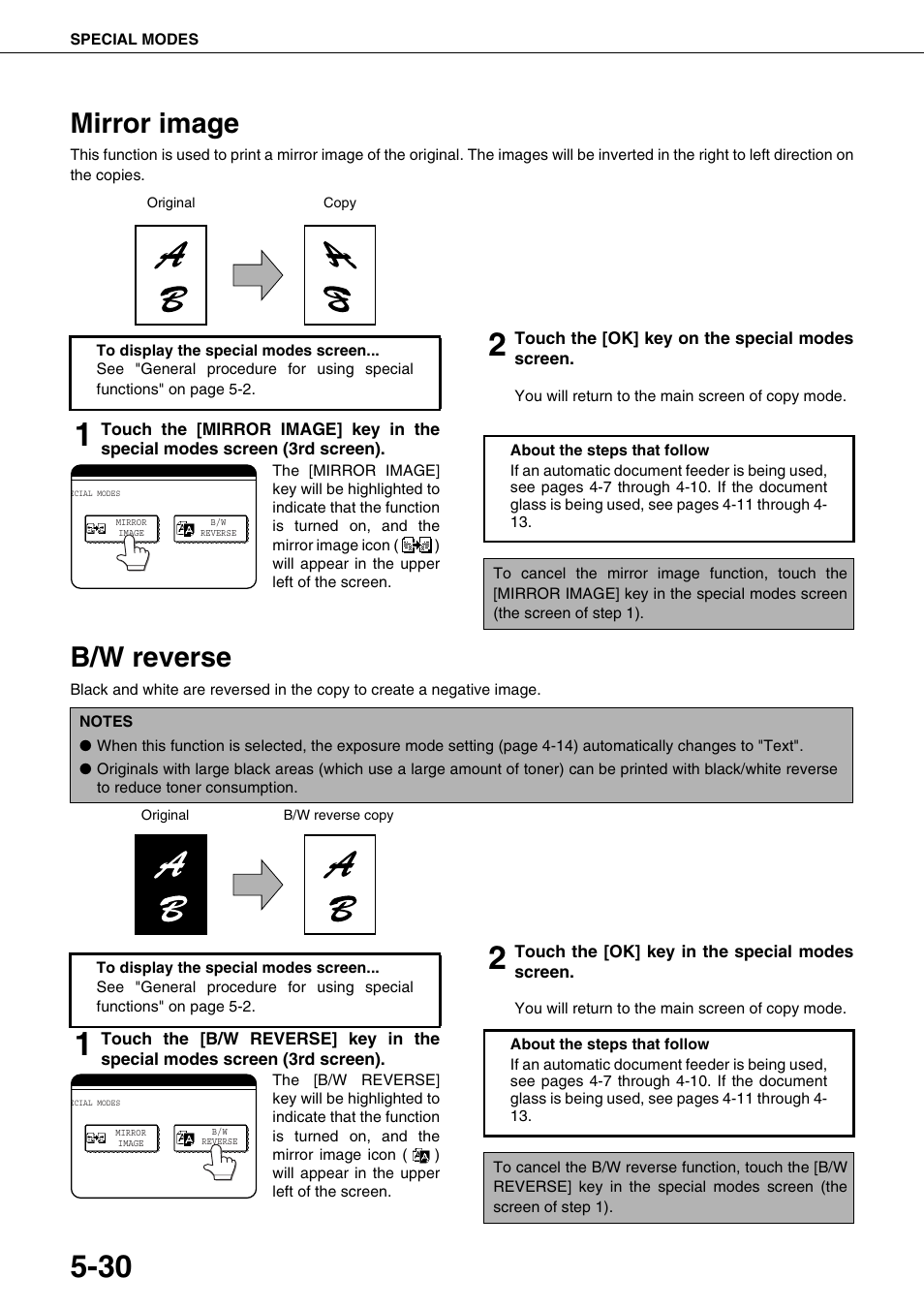 Mirror image, B/w reverse, E 5-30 | E 5-30) | Sharp AR-M700N User Manual | Page 126 / 172