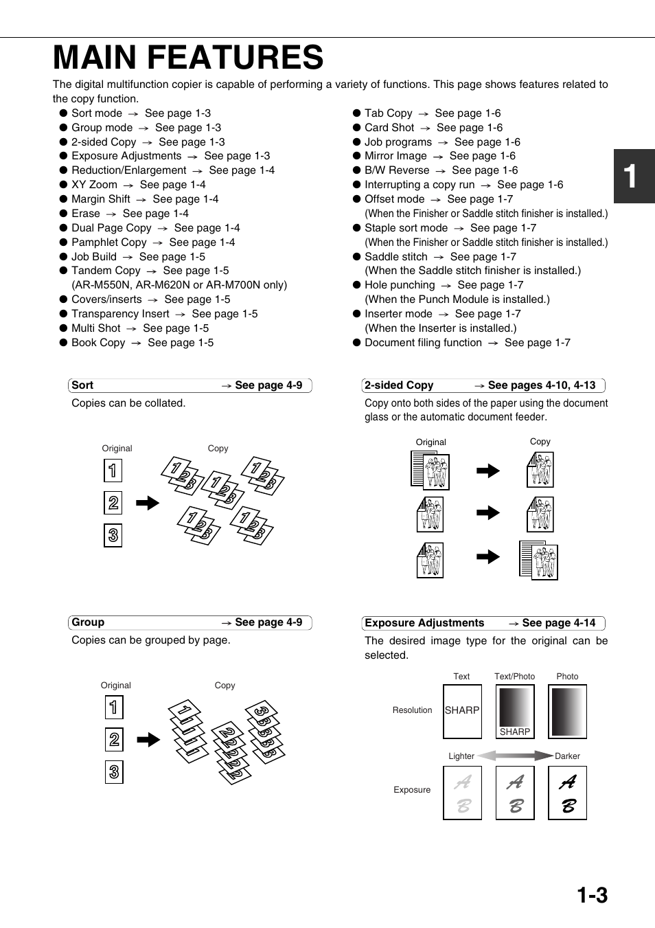 Main features, 1main features | Sharp AR-M700N User Manual | Page 13 / 172