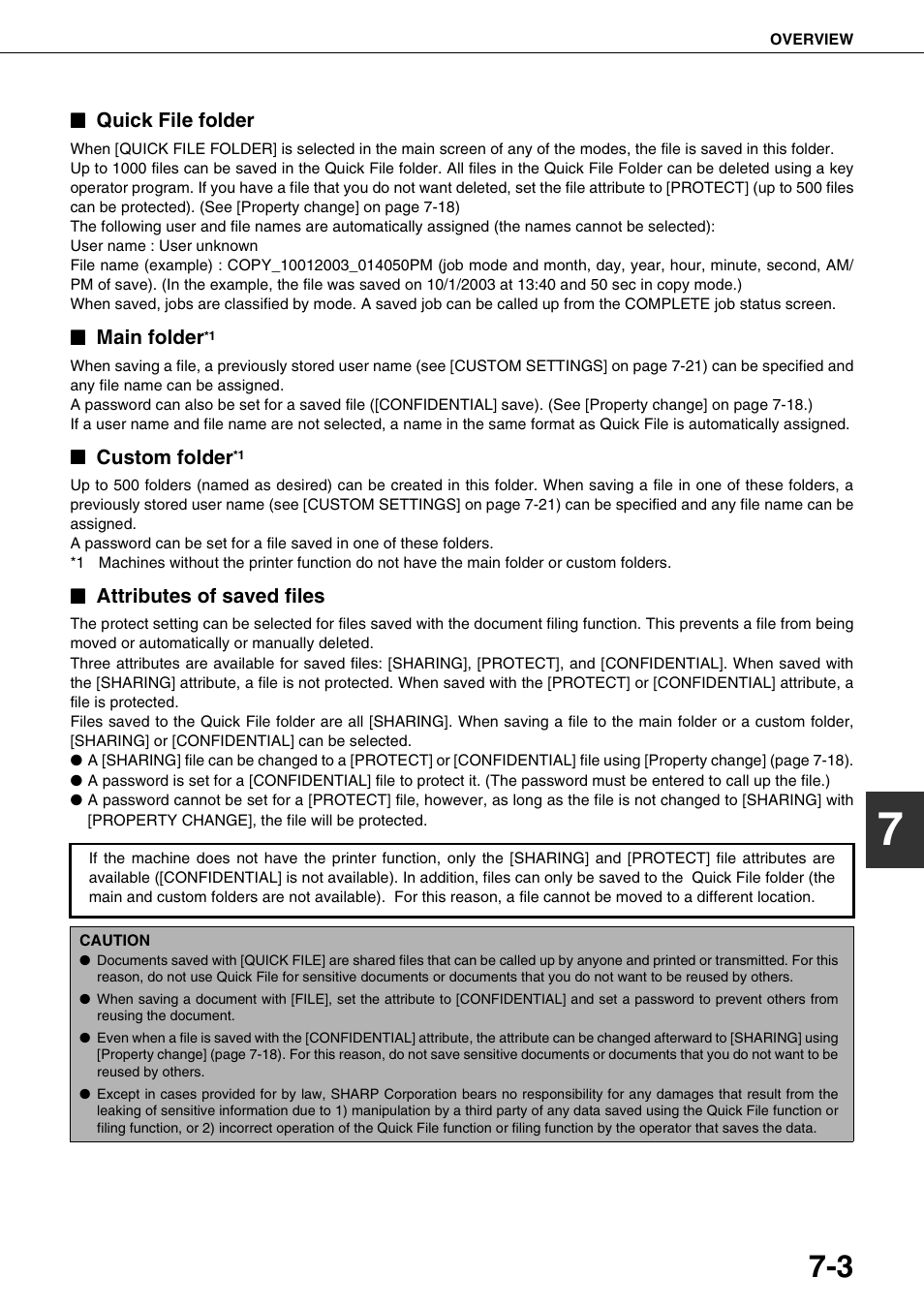 Quick file folder, Main folder*1, Custom folder*1 | Attributes of saved files | Sharp AR-M700N User Manual | Page 137 / 172