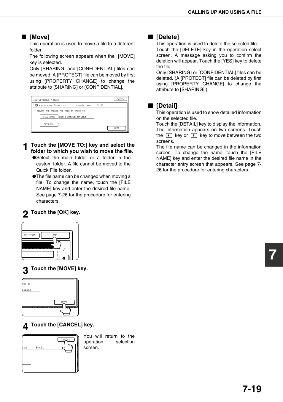 Move, Delete, Detail | E 7-19), E 7-19, Age 7-19), Ge 7-19) | Sharp AR-M700N User Manual | Page 153 / 172