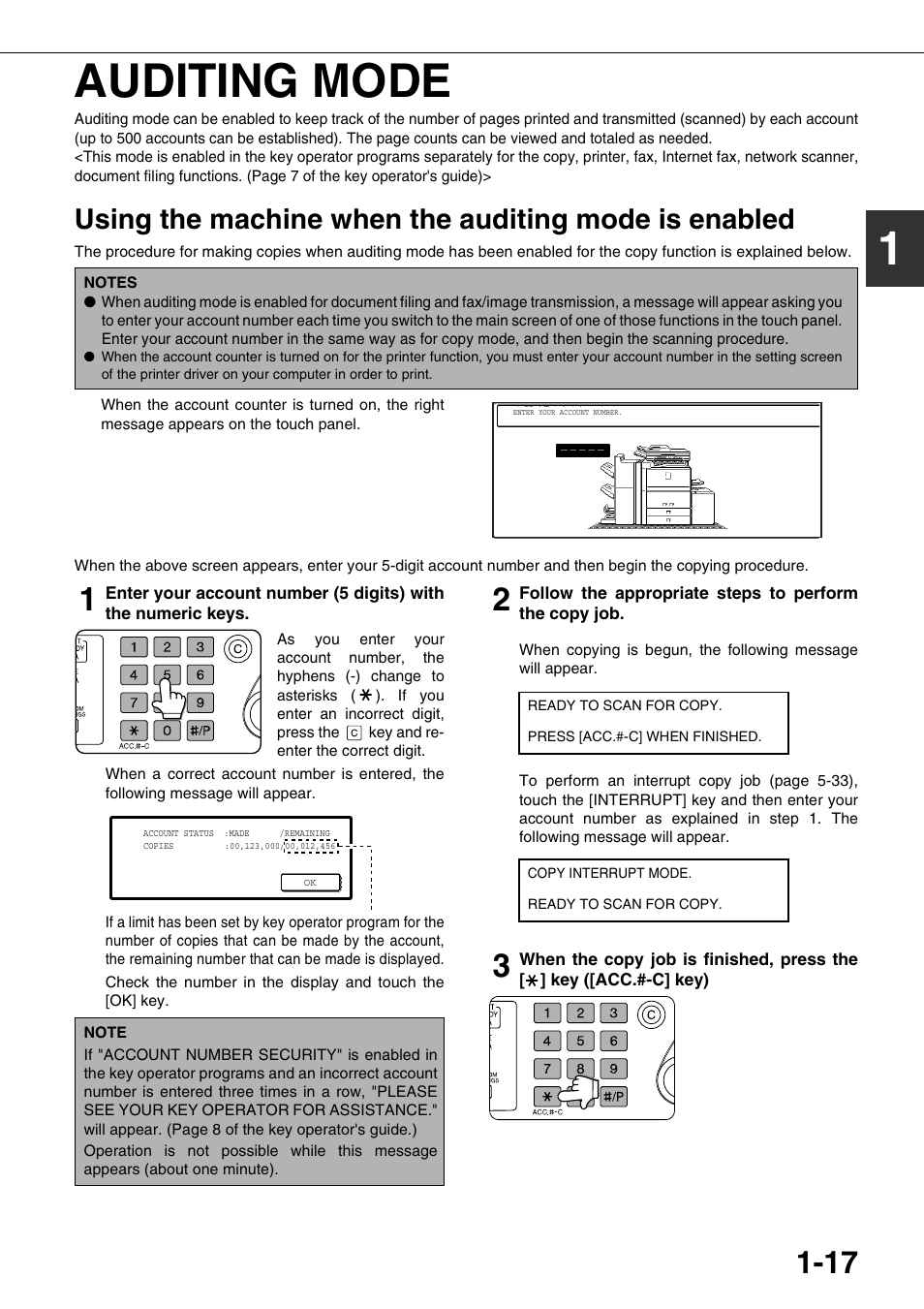 Auditing mode, Using the machine when the auditing mode is, Enabled | 1auditing mode | Sharp AR-M700N User Manual | Page 27 / 172