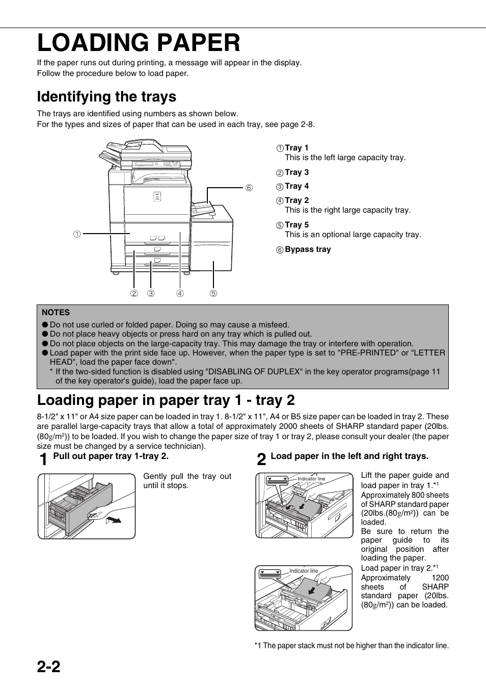 Loading paper, Identifying the trays, Loading paper in paper tray 1 - tray 2 | Sharp AR-M700N User Manual | Page 30 / 172