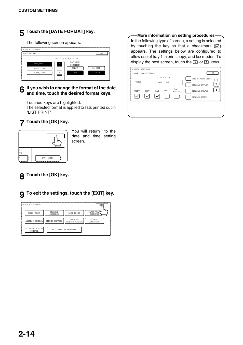 Touch the [date format] key, Touch the [ok] key | Sharp AR-M700N User Manual | Page 42 / 172