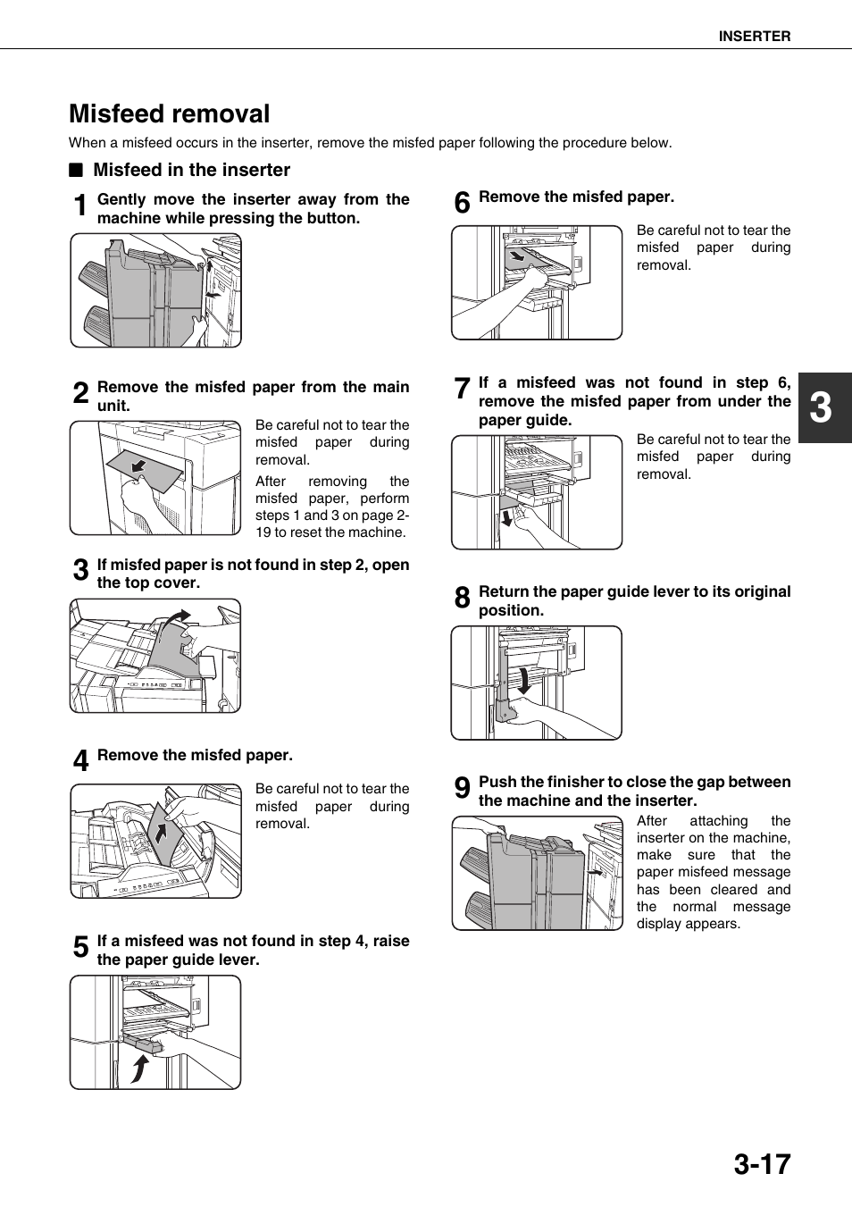 Misfeed removal, Misfeed in the inserter | Sharp AR-M700N User Manual | Page 73 / 172