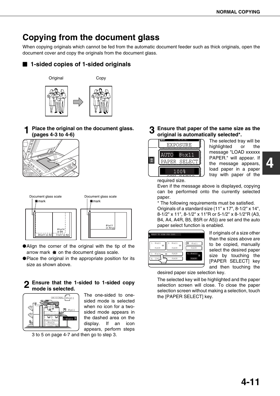 Copying from the document glass, Sided copies of 1-sided originals, Normal copying | Sharp AR-M700N User Manual | Page 87 / 172