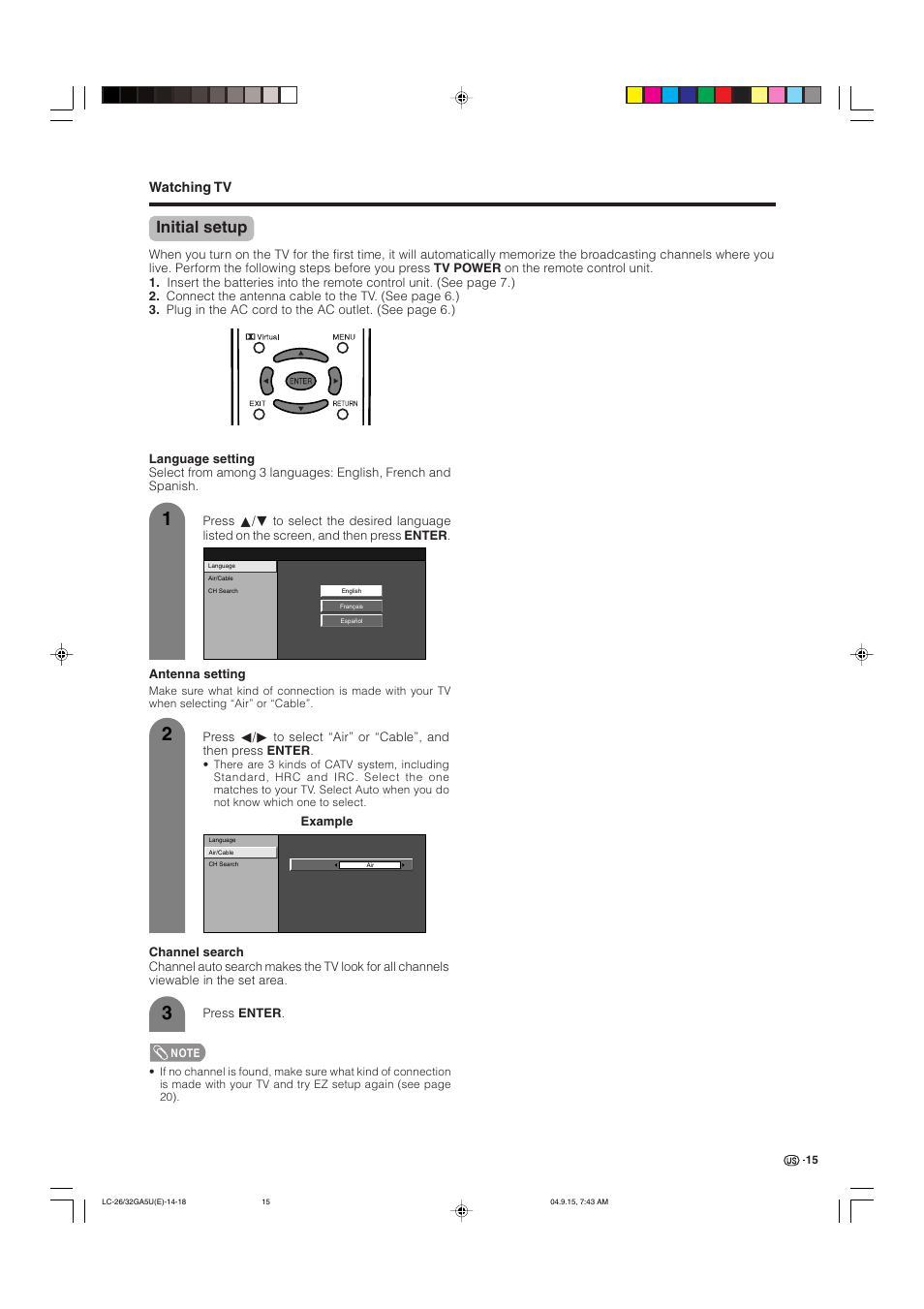 Initial setup | Sharp Aquos LC-32GA5U User Manual | Page 16 / 65