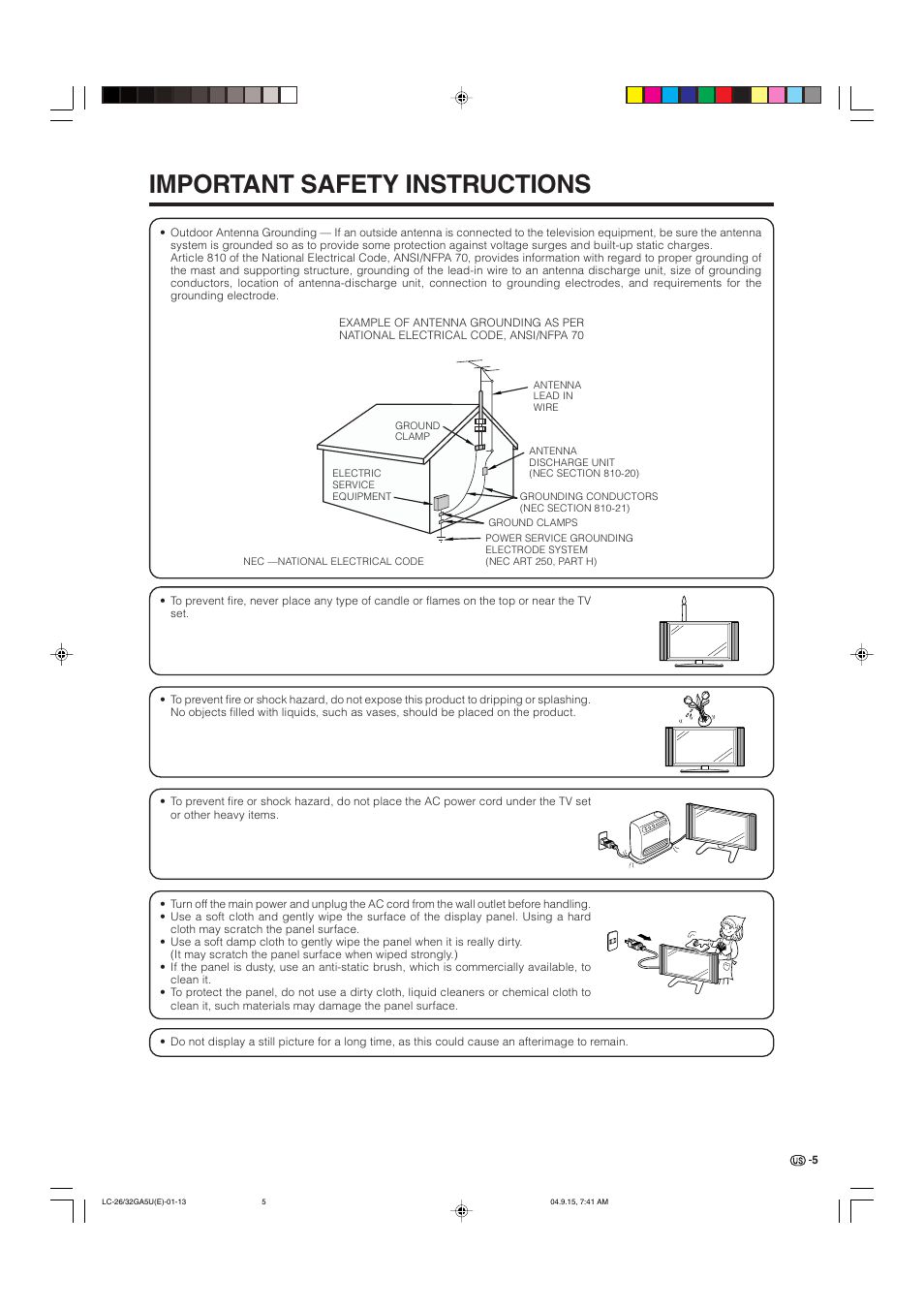 Important safety instructions | Sharp Aquos LC-32GA5U User Manual | Page 6 / 65
