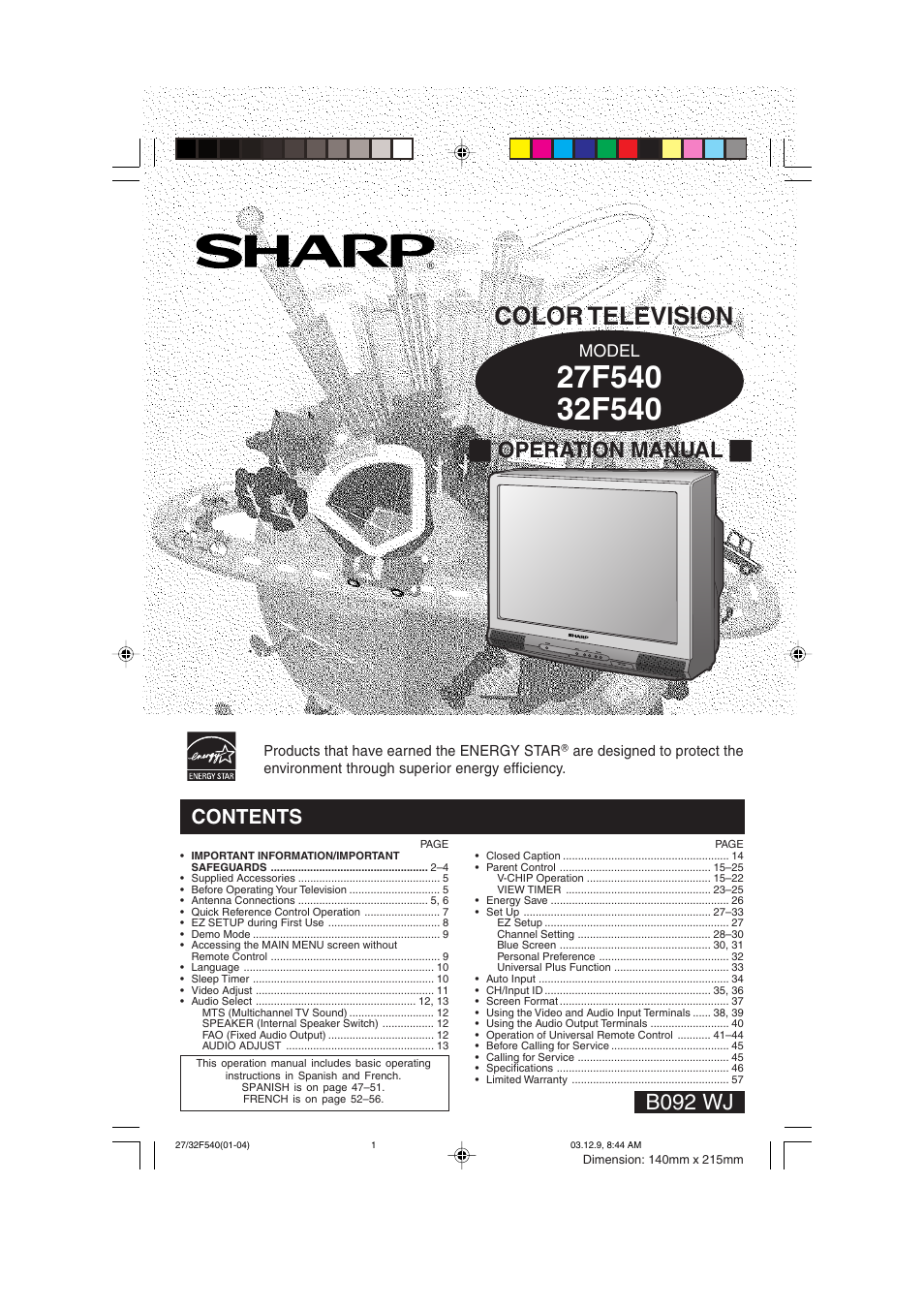 Sharp 27F540 User Manual | 58 pages