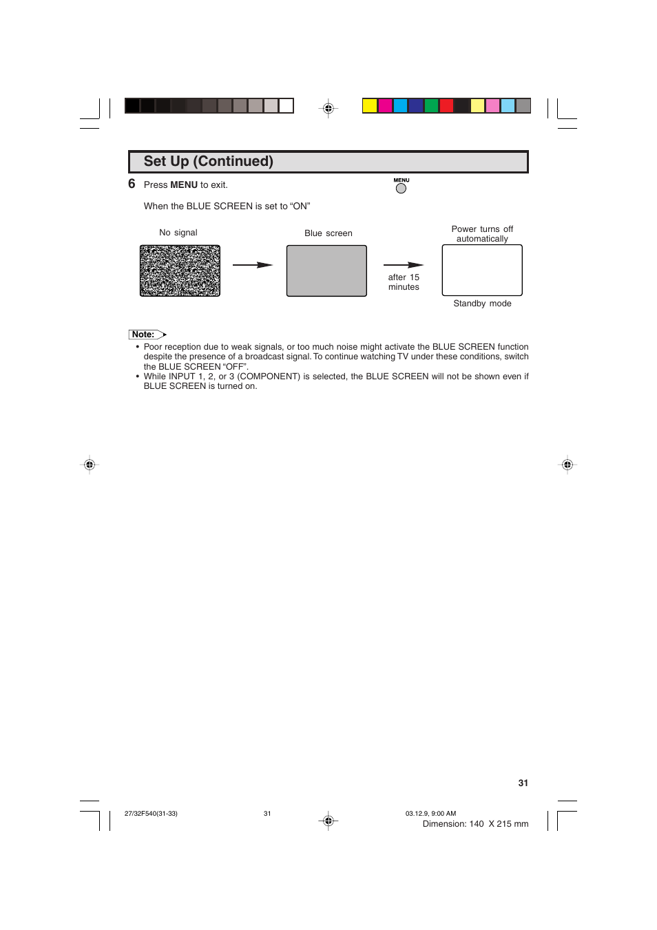 Set up (continued) | Sharp 27F540 User Manual | Page 31 / 58