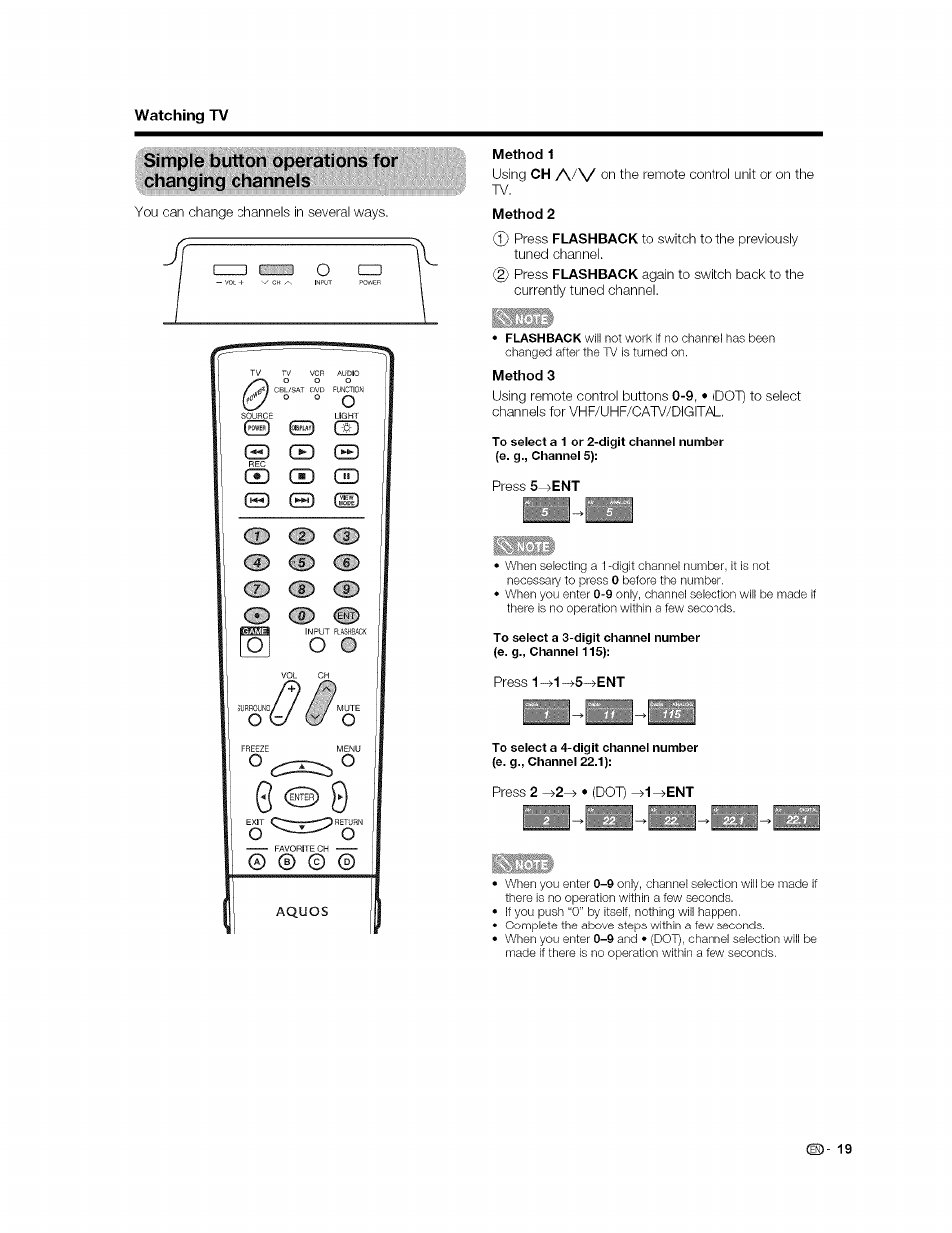 Method 1, Method 2, Method 3 | Simple button operations for changing channels | Sharp AQUOS LC-37GP1U User Manual | Page 20 / 61