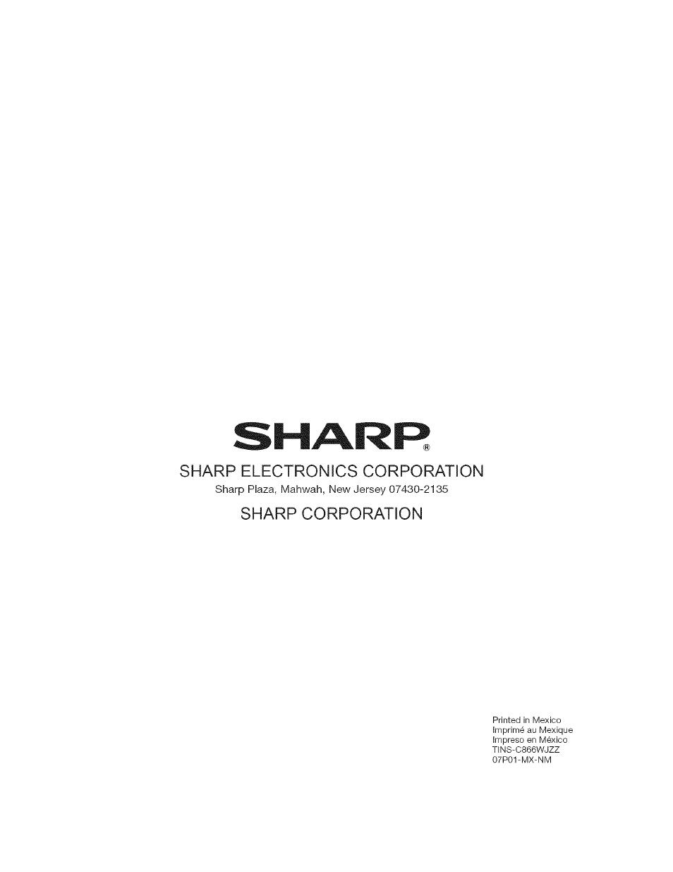 Sharp electronics corporation, Sharp corporation | Sharp AQUOS LC-37GP1U User Manual | Page 61 / 61