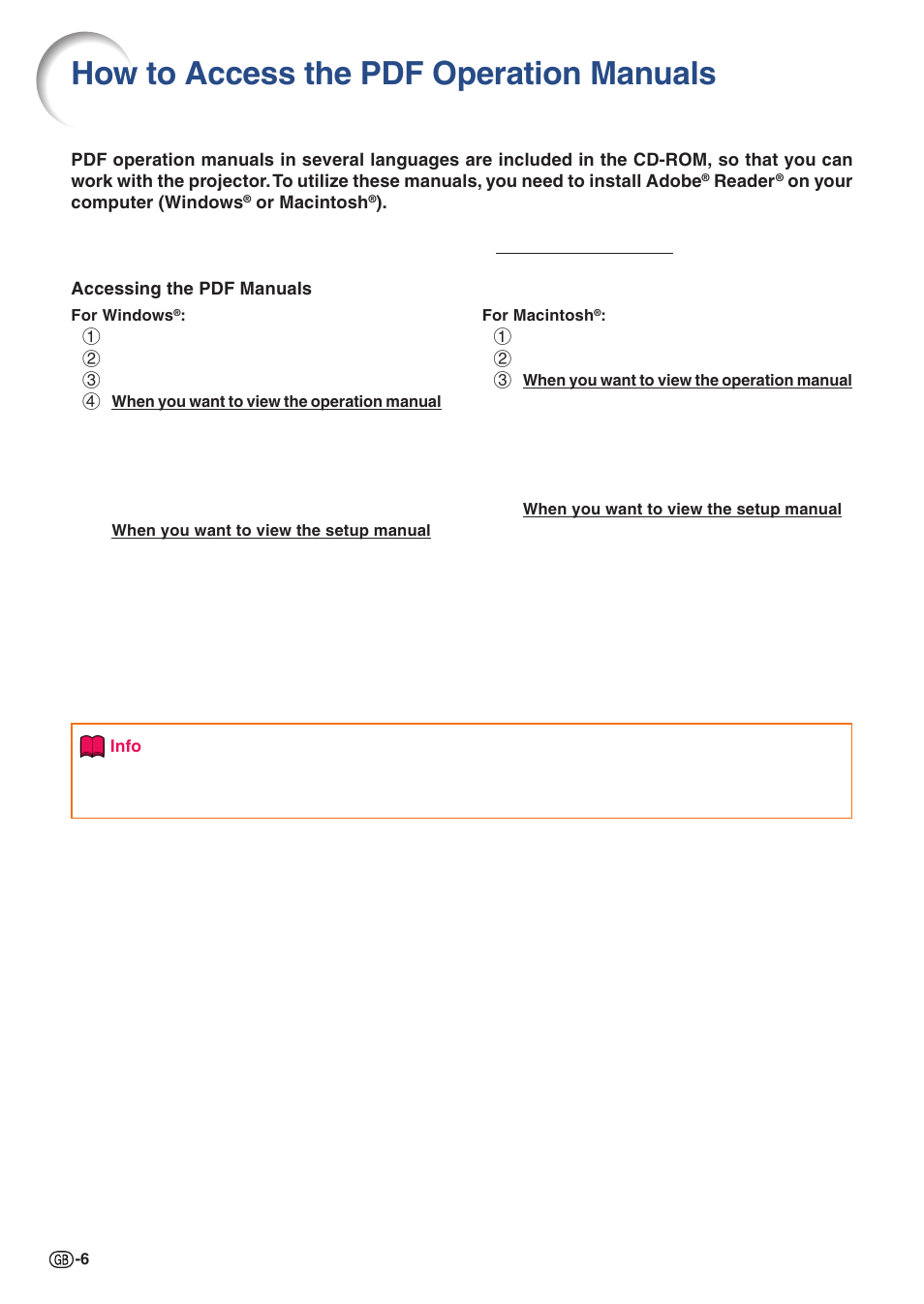 How to access the pdf operation manuals | Sharp Notevision XG-C435X-L User Manual | Page 8 / 73