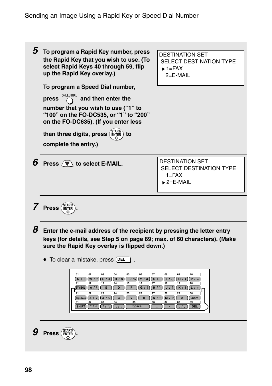 Press to select e-mail, Press | Sharp FO-DC535 User Manual | Page 100 / 248