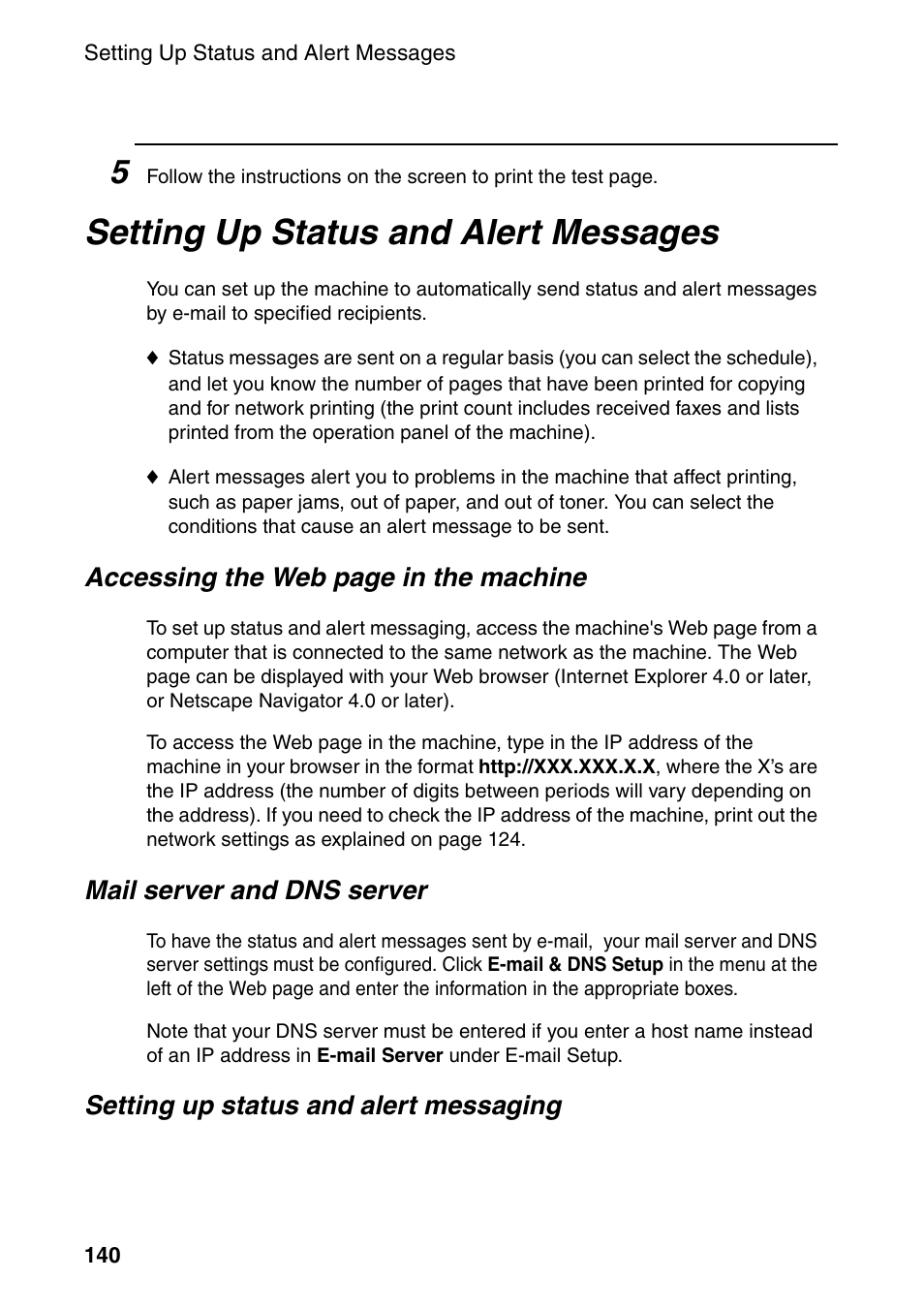 Setting up status and alert messages | Sharp FO-DC535 User Manual | Page 142 / 248