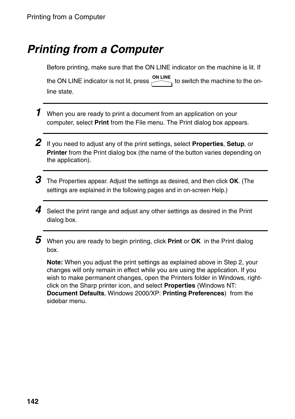 Printing from a computer | Sharp FO-DC535 User Manual | Page 144 / 248