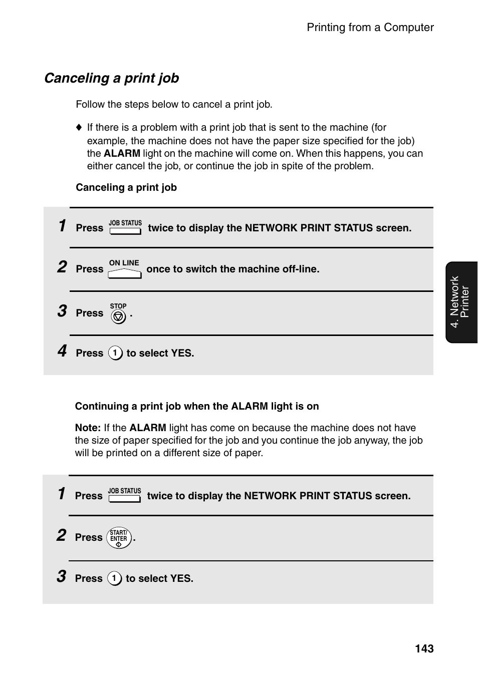 Canceling a print job | Sharp FO-DC535 User Manual | Page 145 / 248