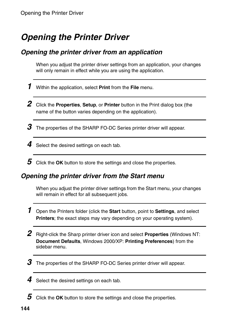 Opening the printer driver | Sharp FO-DC535 User Manual | Page 146 / 248