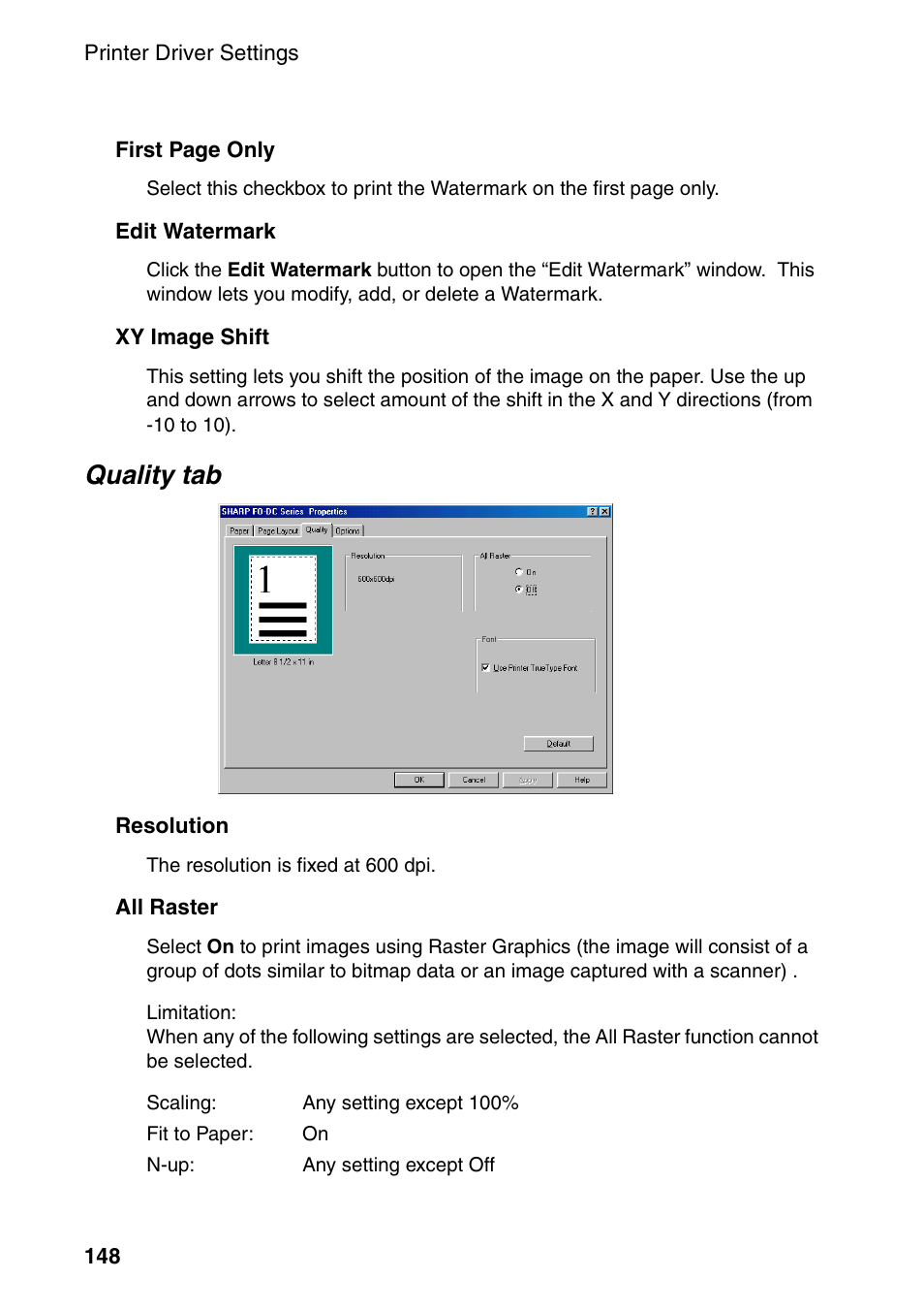 Quality tab | Sharp FO-DC535 User Manual | Page 150 / 248