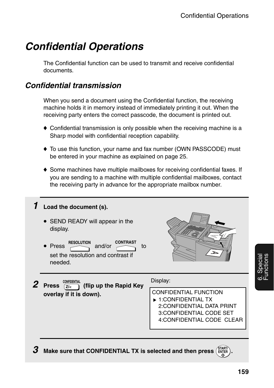 Confidential operations, Confidential transmission | Sharp FO-DC535 User Manual | Page 161 / 248