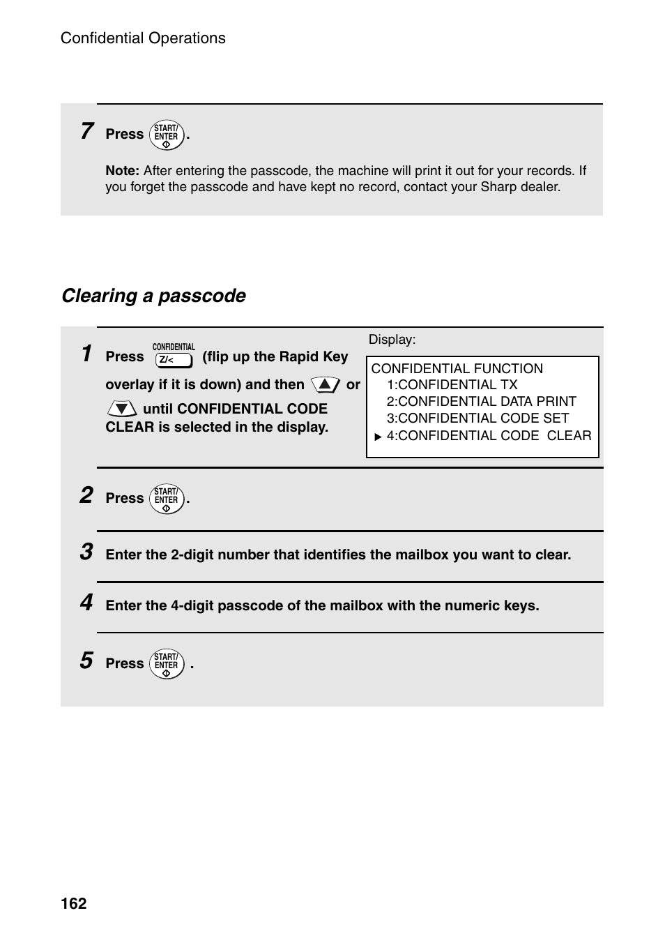 Clearing a passcode | Sharp FO-DC535 User Manual | Page 164 / 248