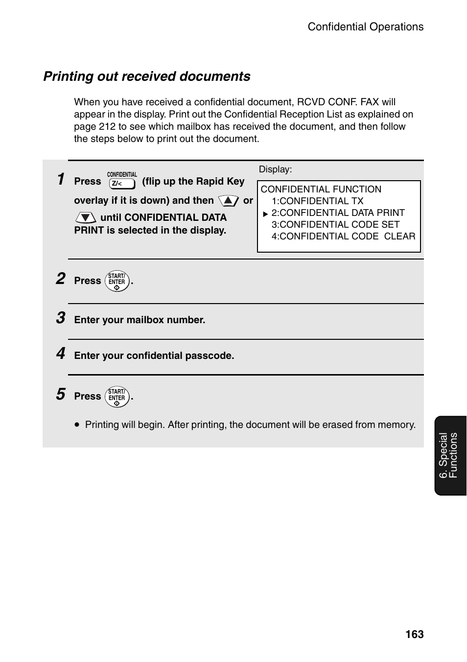 Printing out received documents | Sharp FO-DC535 User Manual | Page 165 / 248