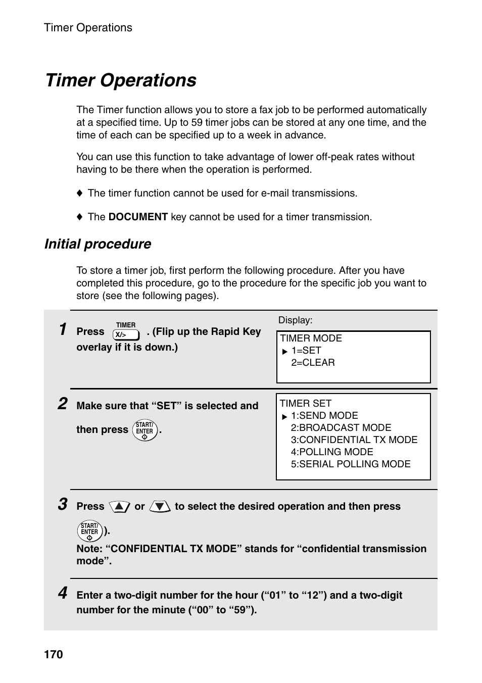 Timer operations, Ge 170), Initial procedure | Sharp FO-DC535 User Manual | Page 172 / 248