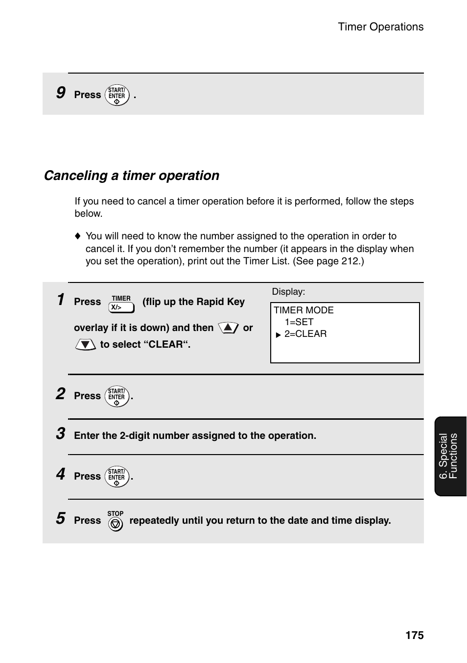 Canceling a timer operation | Sharp FO-DC535 User Manual | Page 177 / 248