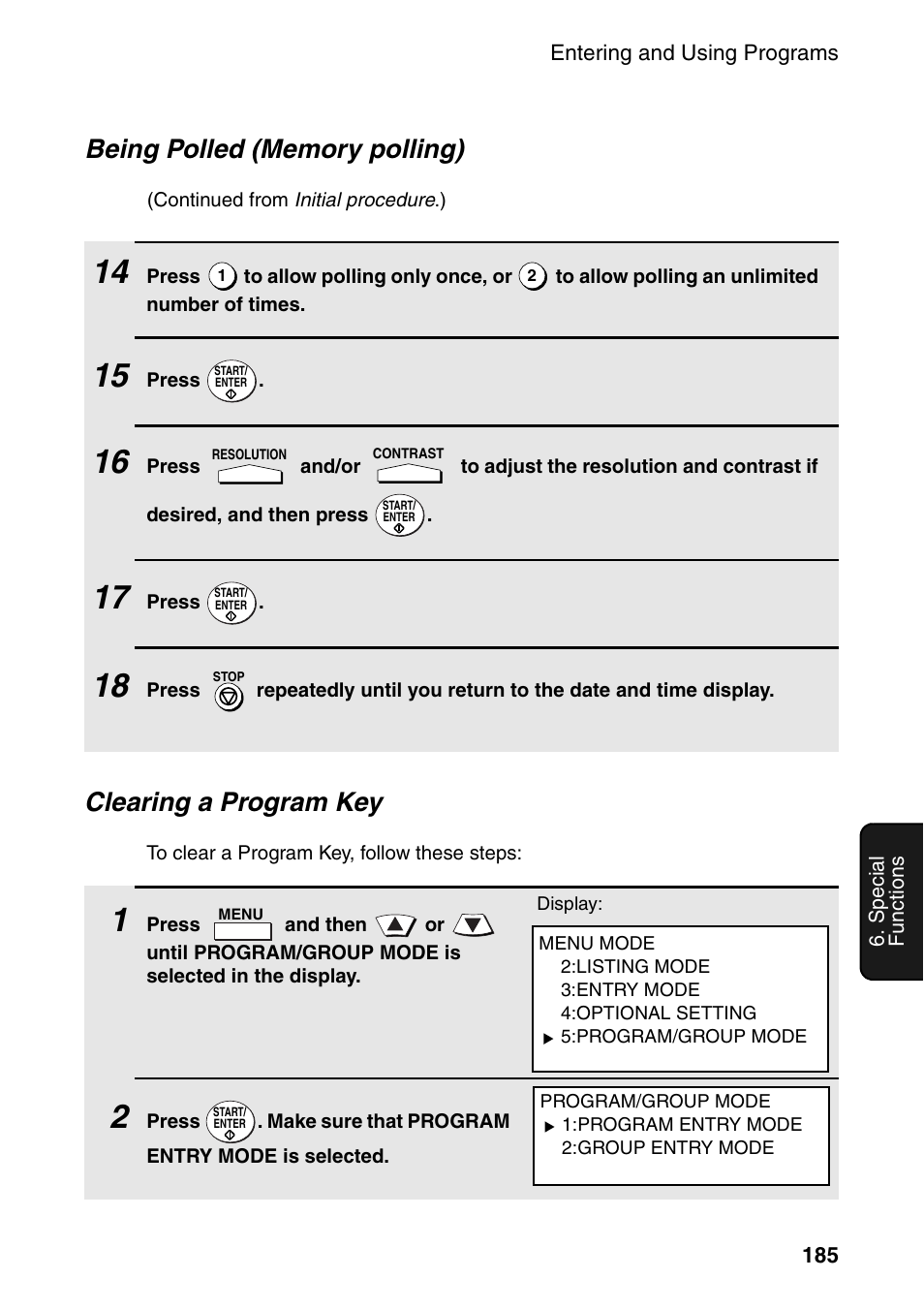 Clearing a program key | Sharp FO-DC535 User Manual | Page 187 / 248