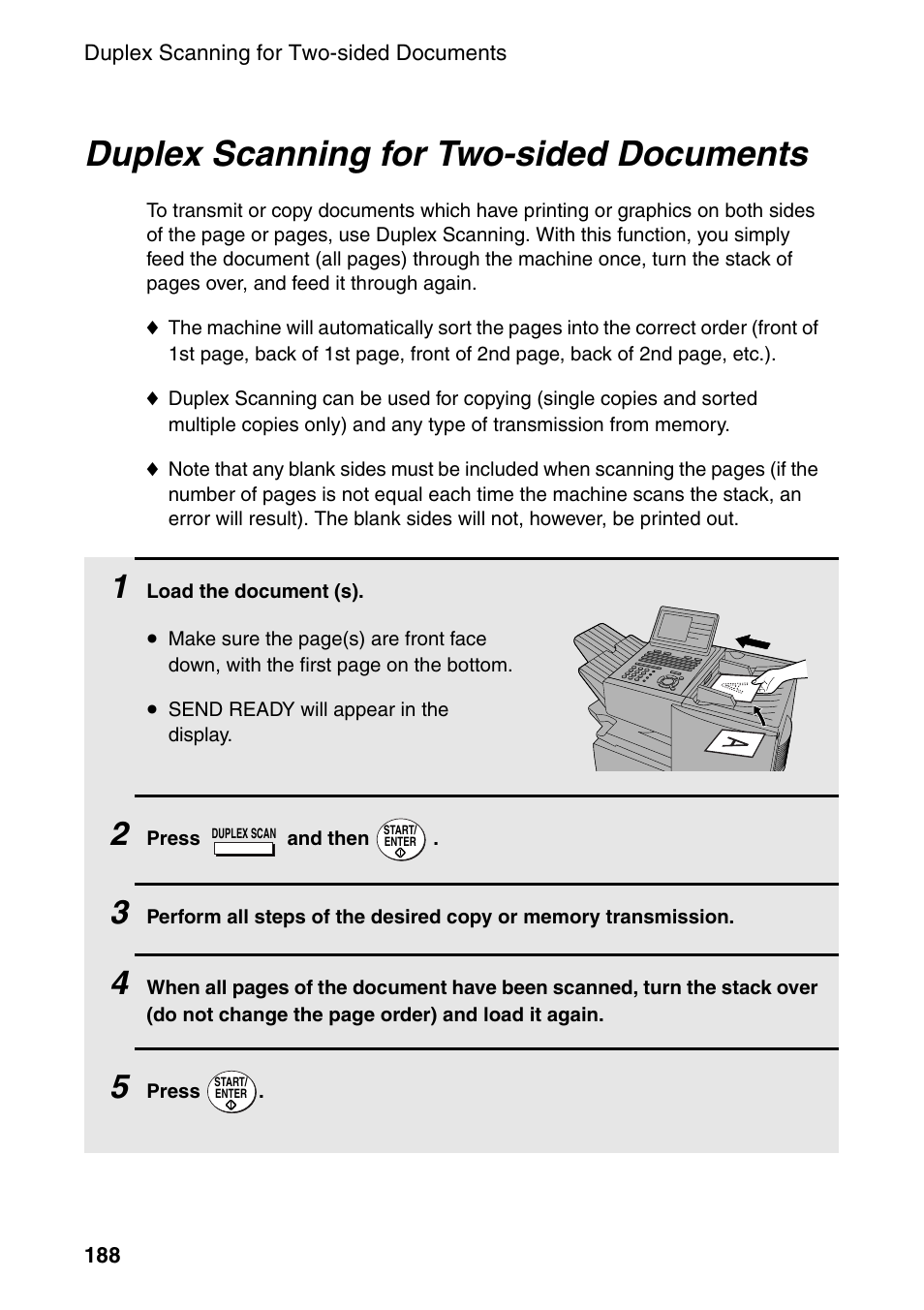 Duplex scanning for two-sided documents | Sharp FO-DC535 User Manual | Page 190 / 248