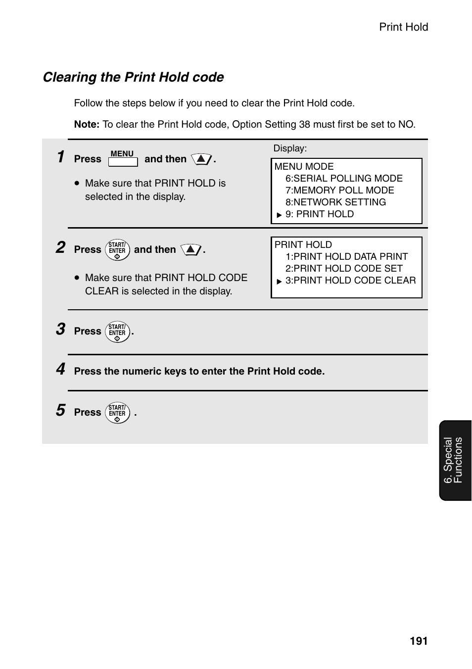 Clearing the print hold code | Sharp FO-DC535 User Manual | Page 193 / 248